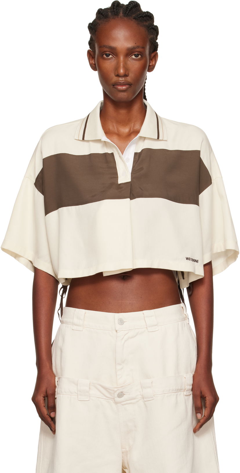Polo skjorte We11done Cropped Side Ribbon Polo Beige | WD-BL2-25-101-W-IV