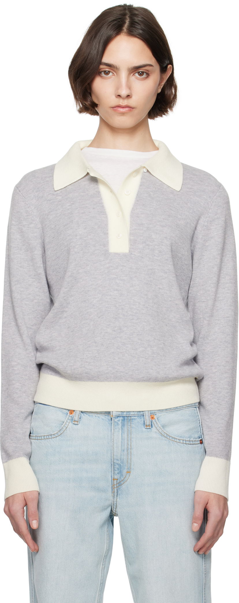 Sweater RE/DONE Re/Done Color Block Polo Grå | 793-10WCLBPOL