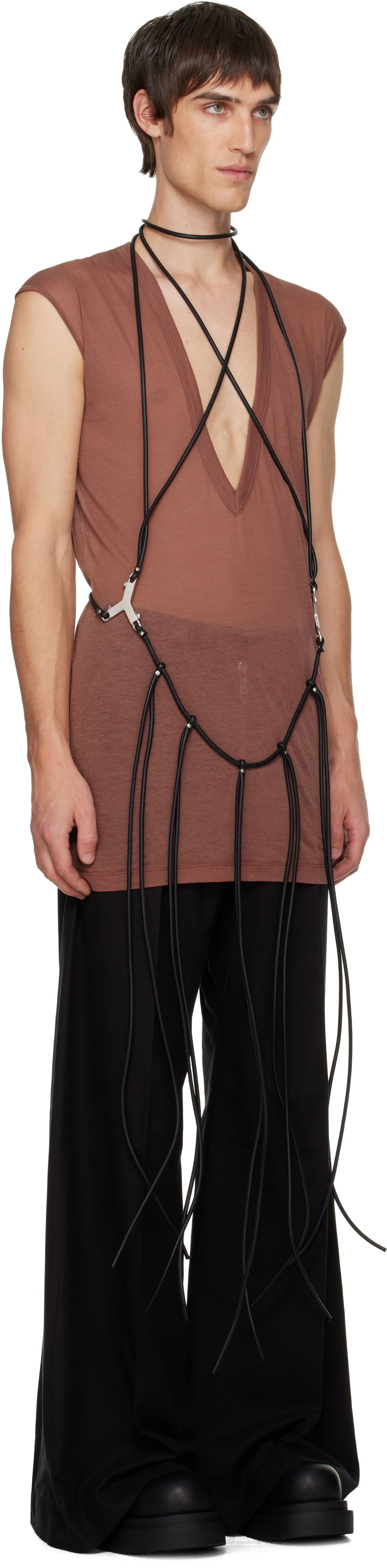 Tanktop Rick Owens Concordians Cord Fringed Tank Top Brun | RR02E1457 LBL, 1