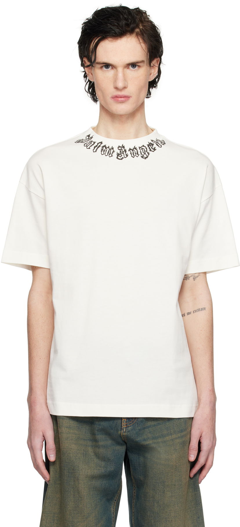 T-shirt Palm Angels Flame Logo T-Shirt Hvid | PMAA001S25JER0020310