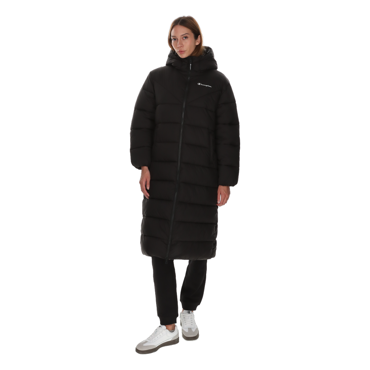 Puffer jakke Champion Olimpia Long Puffer Hooded Jacket Sort | CHA253F503-01, 0