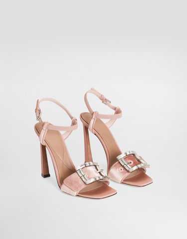 Tilbehør Dolce & Gabbana Dolce & Gabbana Velvet Sandals With Crystal Buckle Lyserød | CR1792A9S2089077, 1
