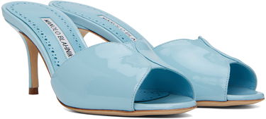 Skopleje Manolo Blahnik Manolo Blahnik Houramu Patent Leather Mules Blå | 123-2332, 3