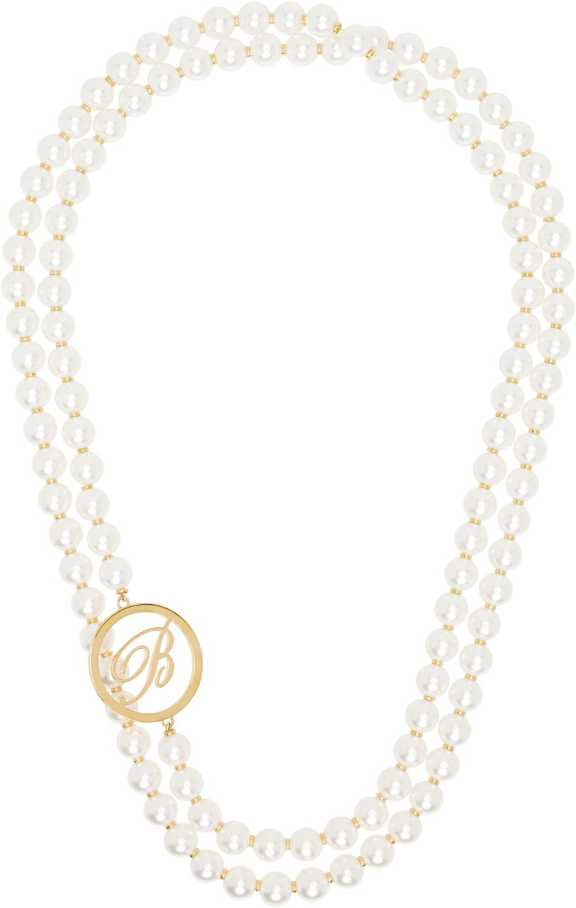 Halskæde Blumarine Blumarine Faux-Pearl Double-Strand Necklace with Initial Pendant Metalisk | P522W314A
