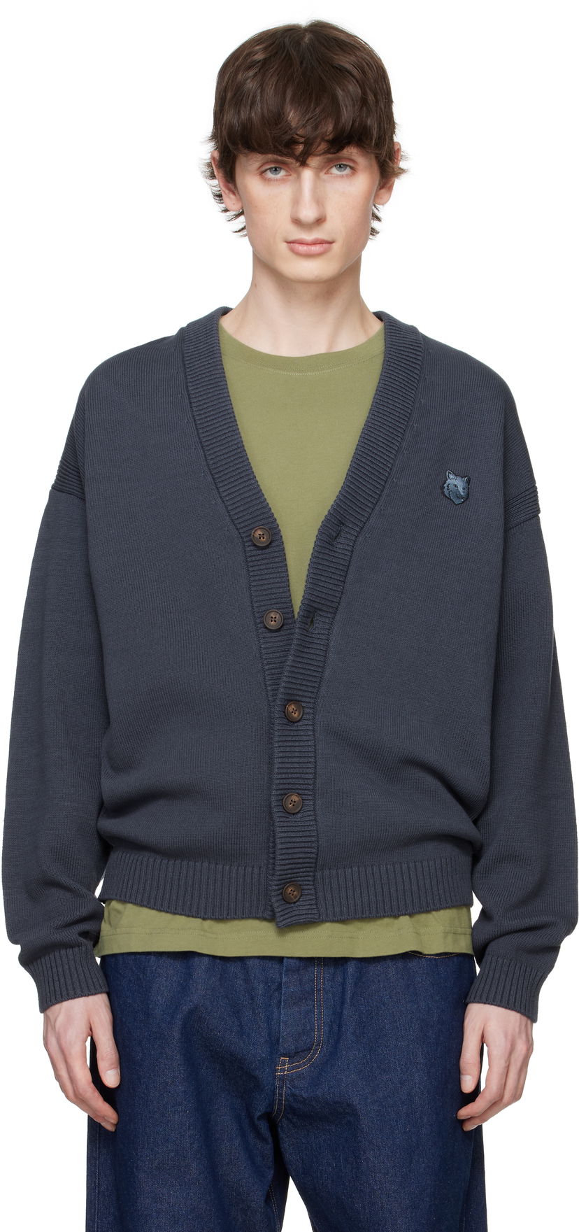 Sweater MAISON KITSUNÉ Maison Kitsuné Bold Fox Head Patch Comfort Cardigan Grå | OM00502KT1099