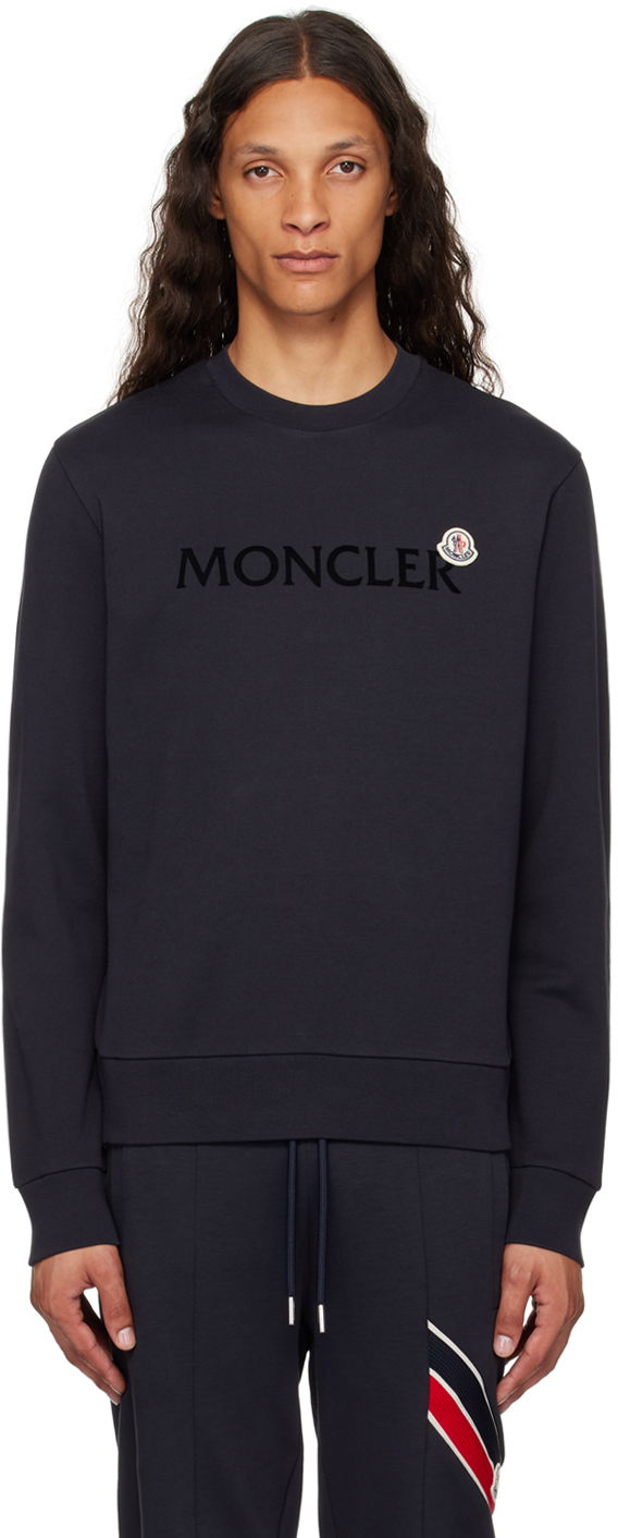 T-shirt Moncler Navy Flocked Logo Sweatshirt Sort | J20918G00039809KR