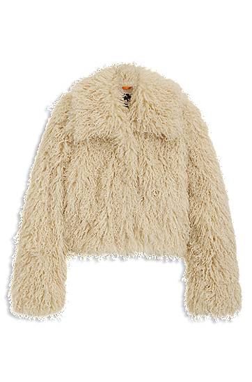 Jakke BOSS Cropped Mongolian Faux Fur Jacket Beige | 50547960