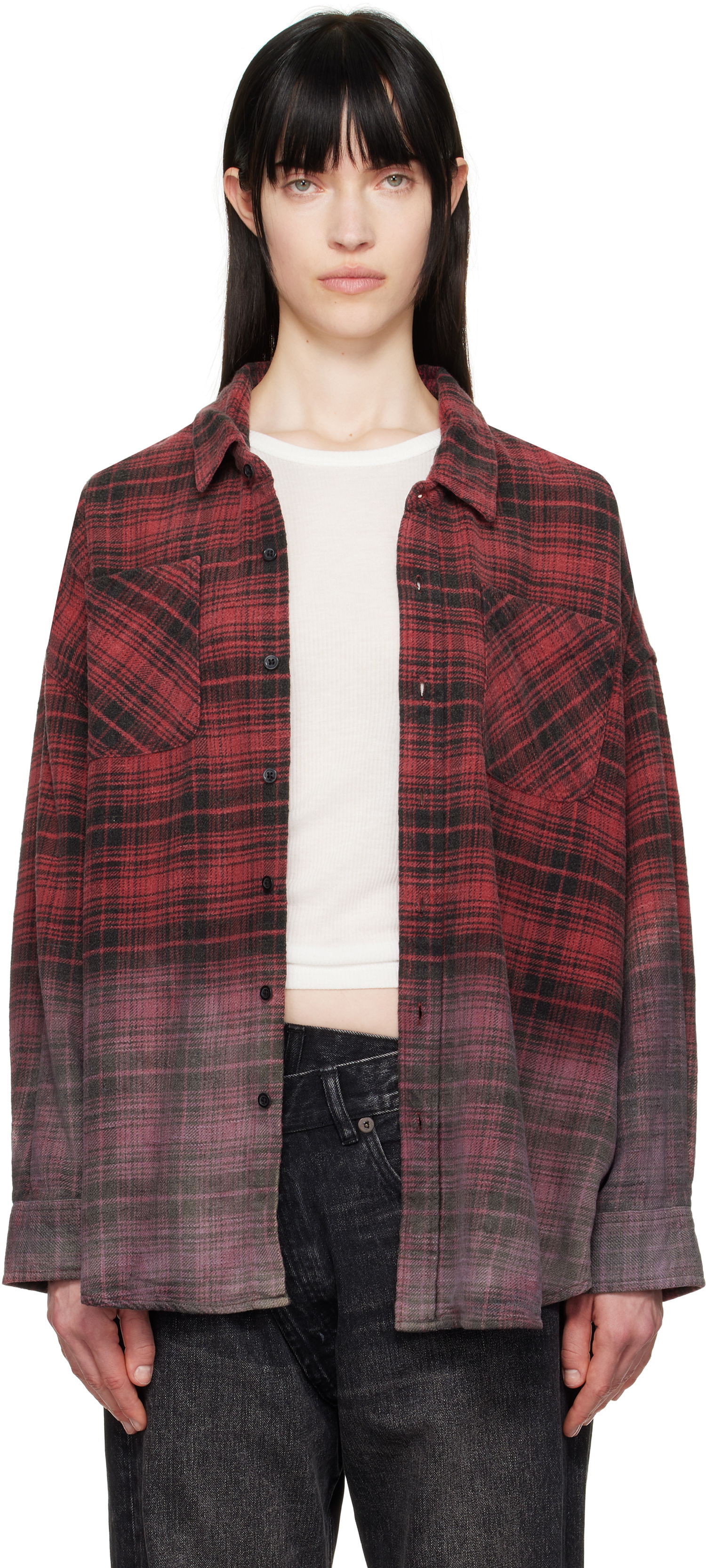 Skjorte R13 R13 Dip-Dye Plaid Overshirt Rød | R13WR015-R460B, 0