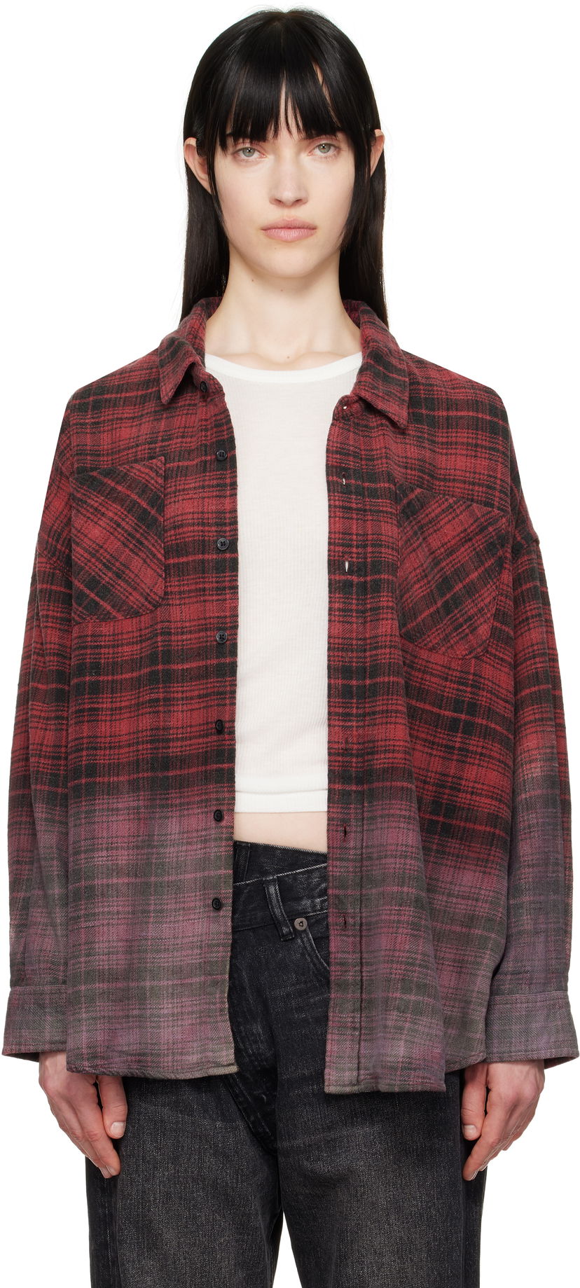 Skjorte R13 R13 Dip-Dye Plaid Overshirt Rød | R13WR015-R460B