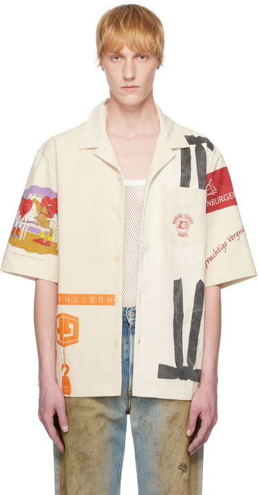Skjorte Marine Serre Marine Serre Regenerated Bowling Shirt Beige | USI028A UWOV0009, 0