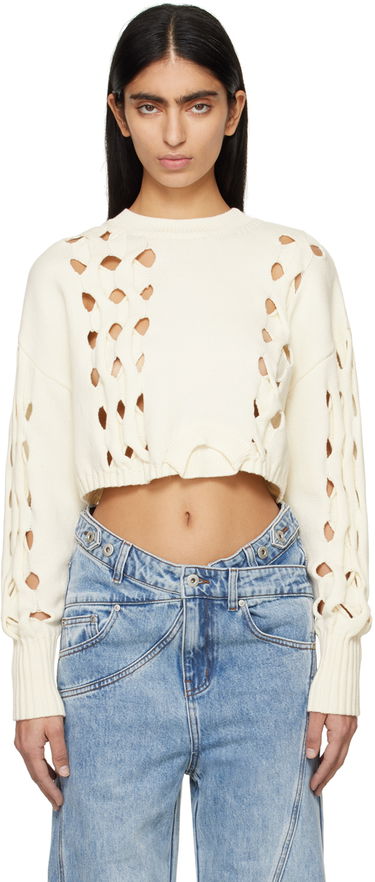 Sweater Feng Chen Wang Feng Chen Wang Cutout Cropped Sweater Hvid | FWS17KT07, 0