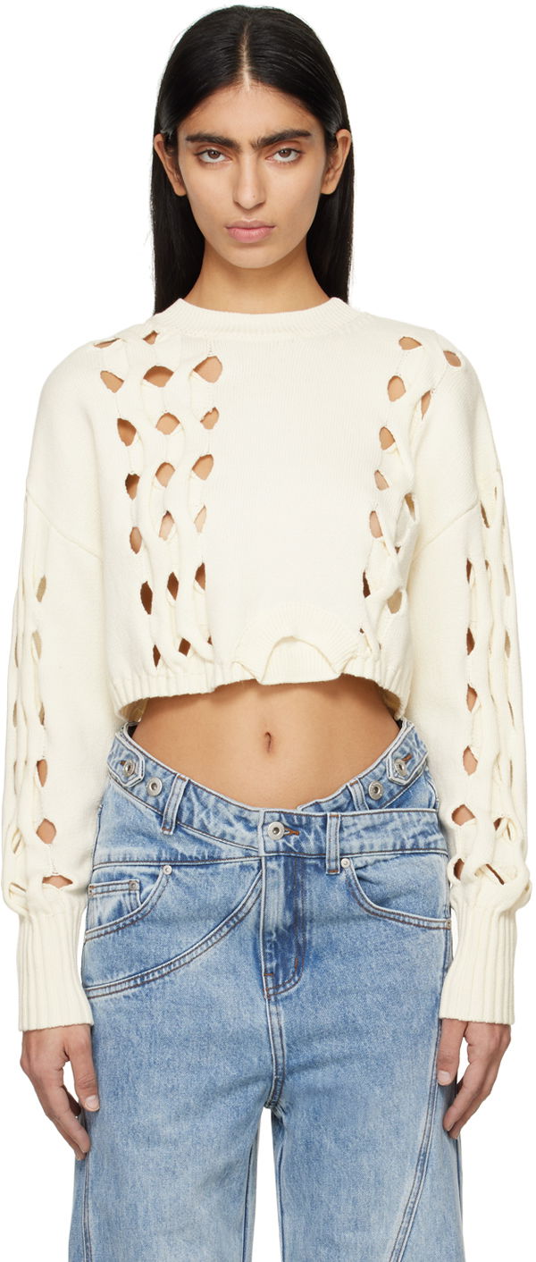 Sweater Feng Chen Wang Feng Chen Wang Cutout Cropped Sweater Hvid | FWS17KT07
