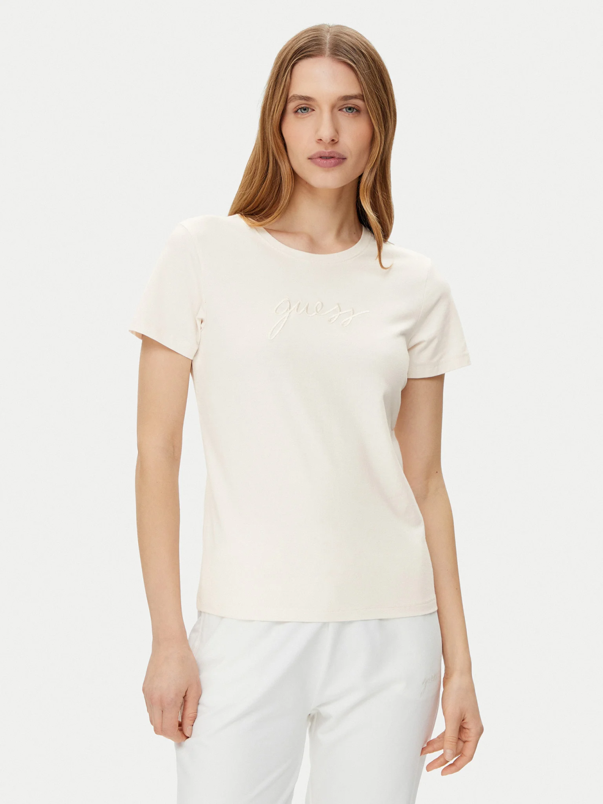 T-shirt GUESS Guess Lucia Short Sleeve T-Shirt Beige | O5GI02KBBU1-G6K5, 1
