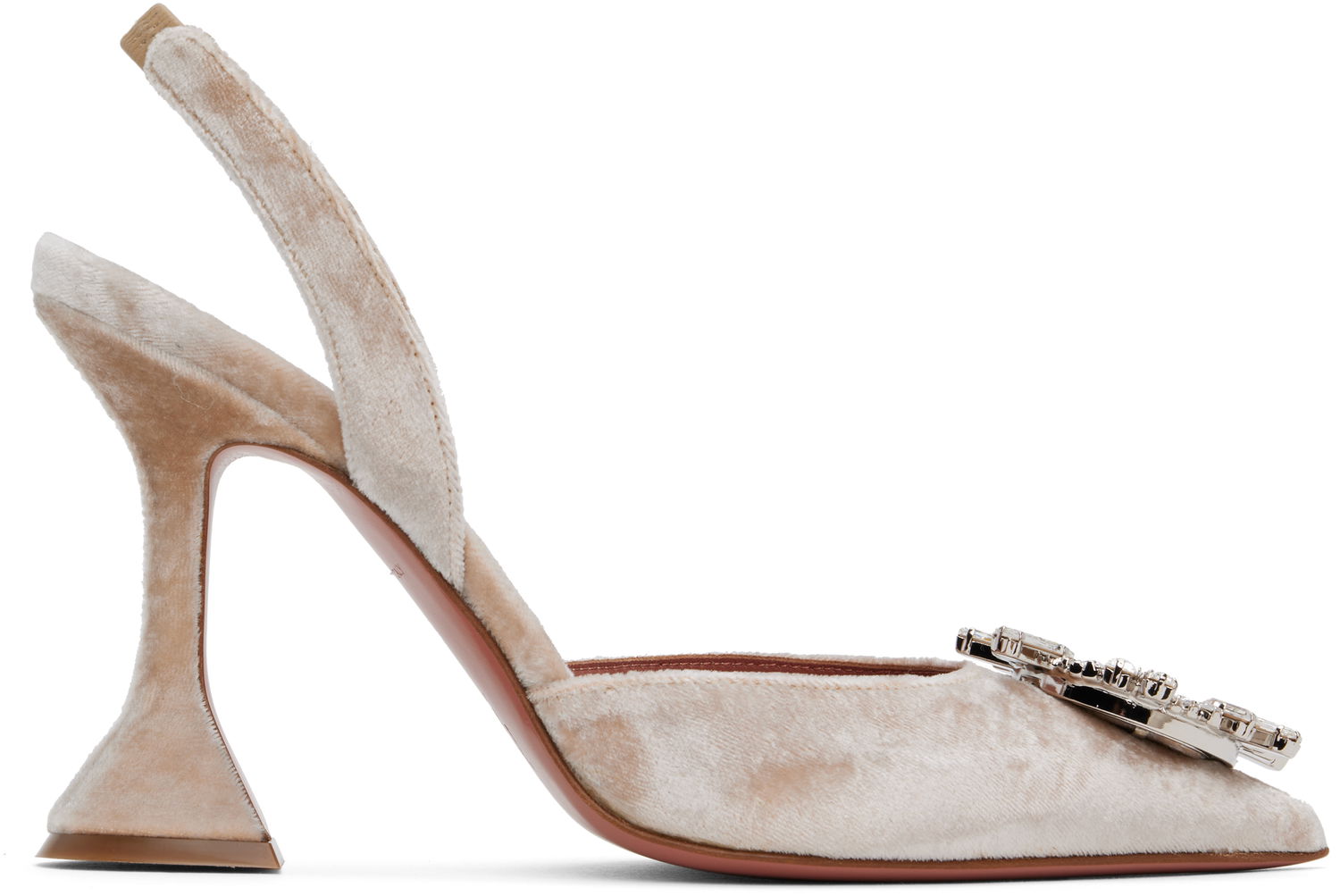 Sneakers og sko Amina Muaddi Sling Back Velvet Pumps With Embellishment Beige | BEGUM SLING VELVET, 0