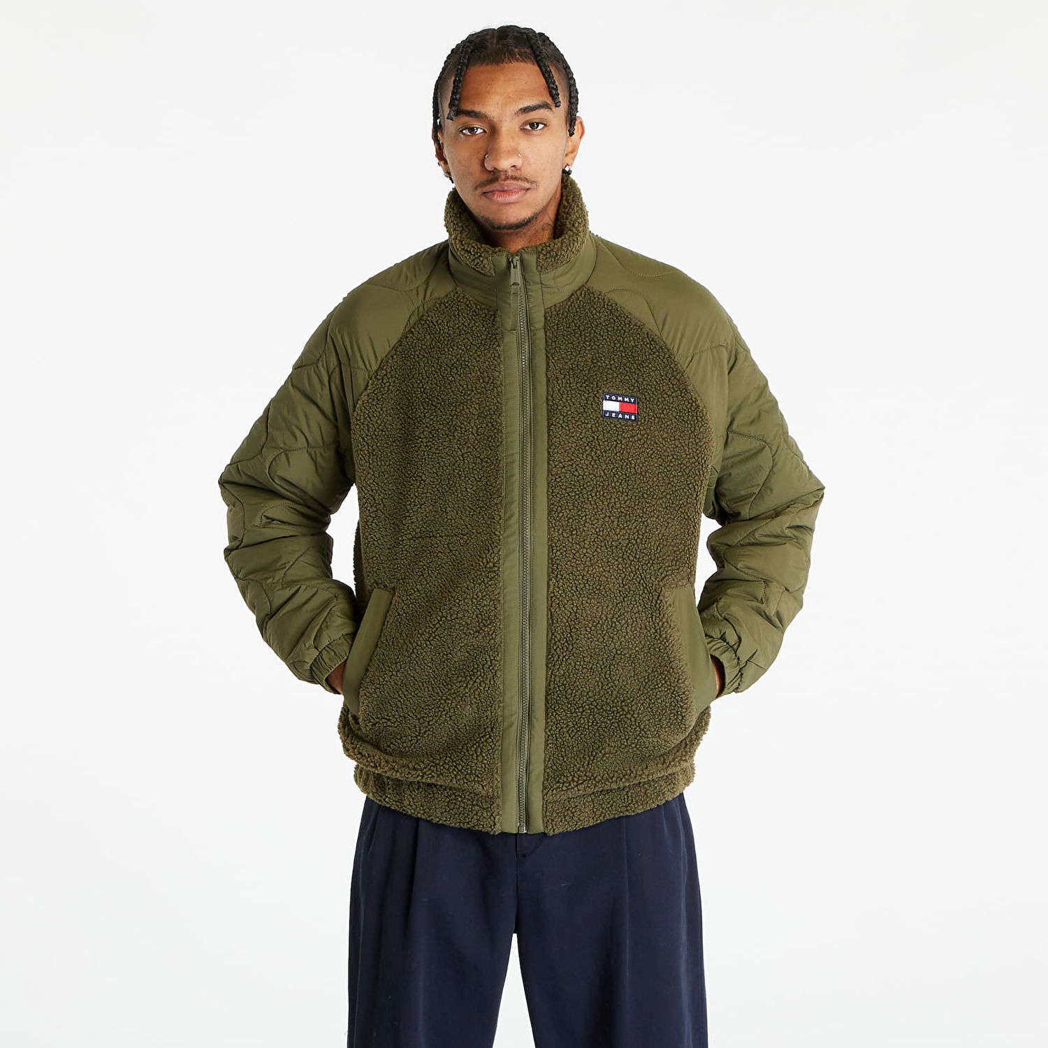 Jakke Tommy Hilfiger Mix Media Sherpa Drab Grøn | DM0DM17236 MR1, 0