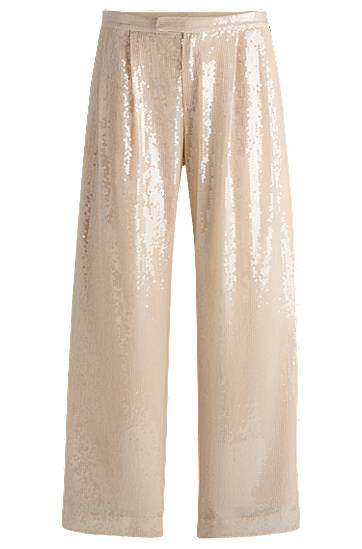 Bukser BOSS Sequined Stretch Wide-Leg Trousers Beige | 50524262