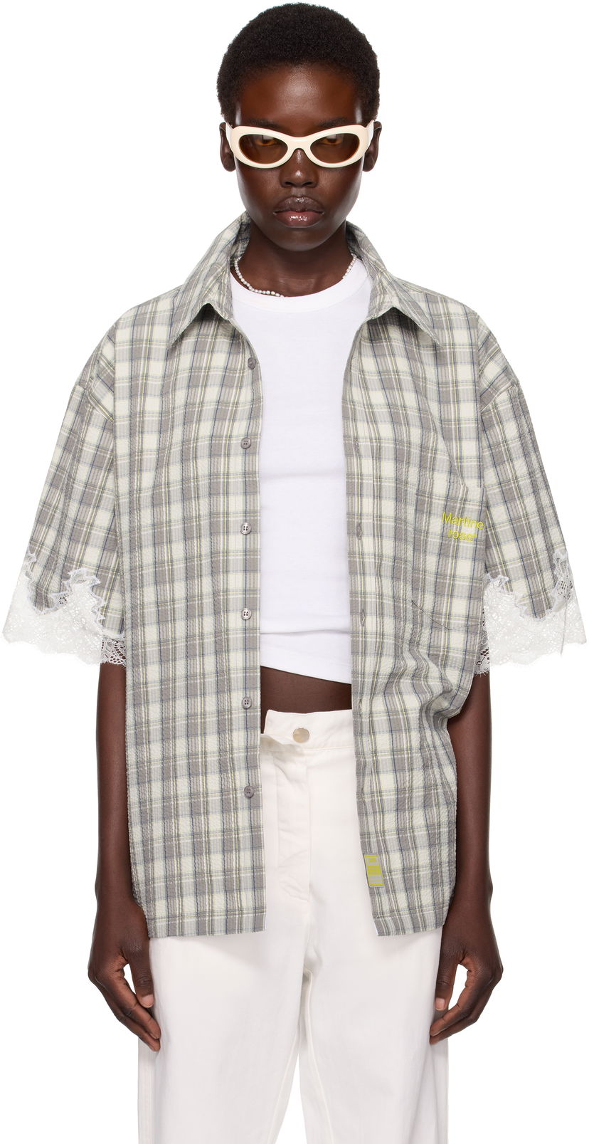 Skjorte Martine Rose Martine Rose Lace Trim Plaid Shirt Grå | 478WS28044