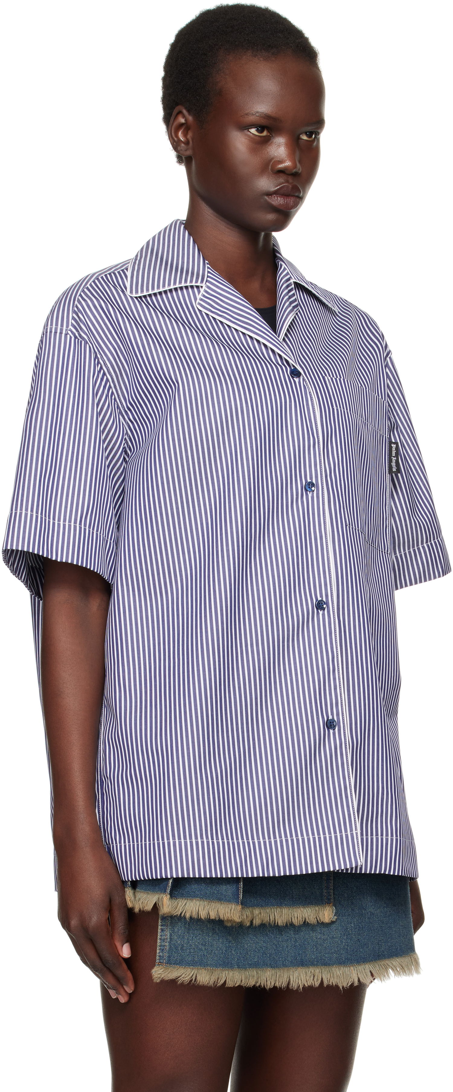 Skjorte Palm Angels Striped Shirt Blå | PWGG005S25FAB0014603, 1