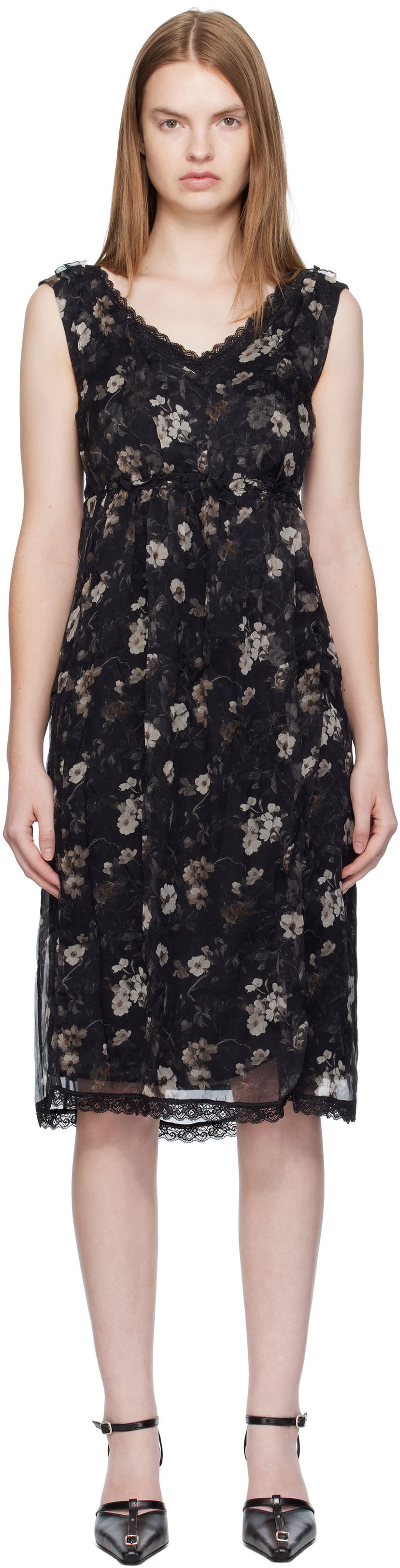 Kjole R13 R13 Sleeveless V-Neck Floral Midi Dress Sort | R13WR476-R589A