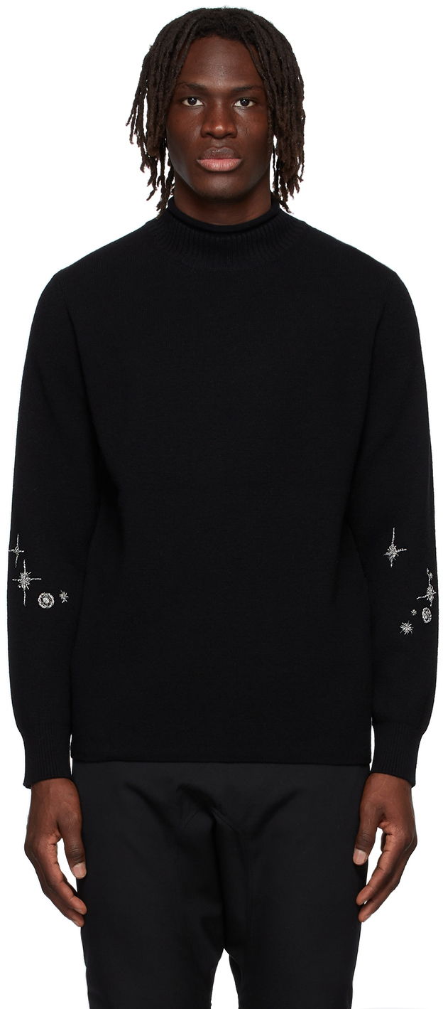 Sweater We11done Cashmere Star Embroidered Turtleneck Sweater Sort | WD-KT1-22-646-U-BK
