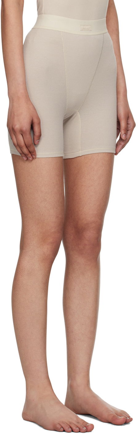 Shorts SKIMS Ribbed Boxer Shorts Beige | PN-HWS-0042, 1