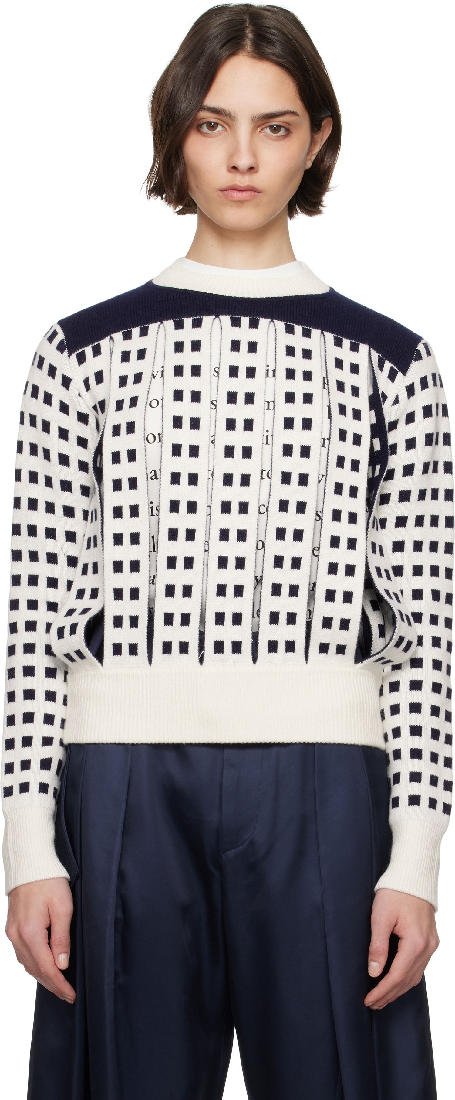 Sweater JW Anderson JW Anderson Jacquard Panel Slit Sweater Hvid | KW1410-YN0438, 0