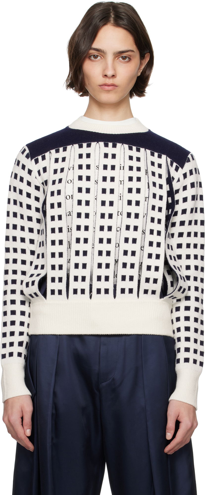 Sweater JW Anderson JW Anderson Jacquard Panel Slit Sweater Hvid | KW1410-YN0438