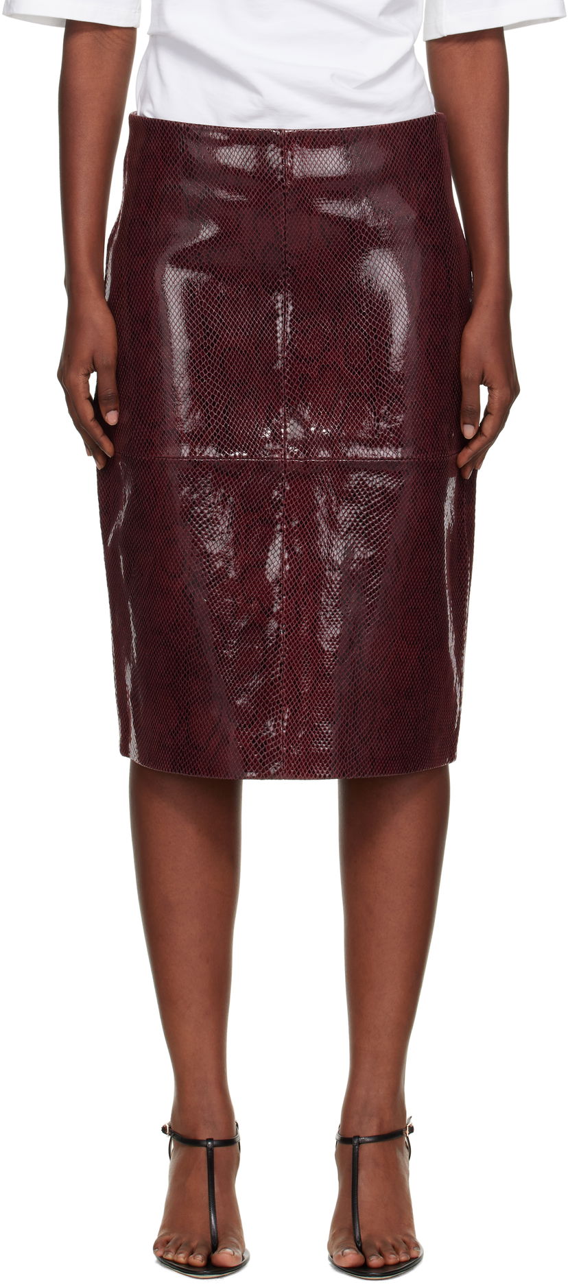 Nederdel Róhe Róhe Snake Leather Midi Skirt Bourgogne | 416-32-166