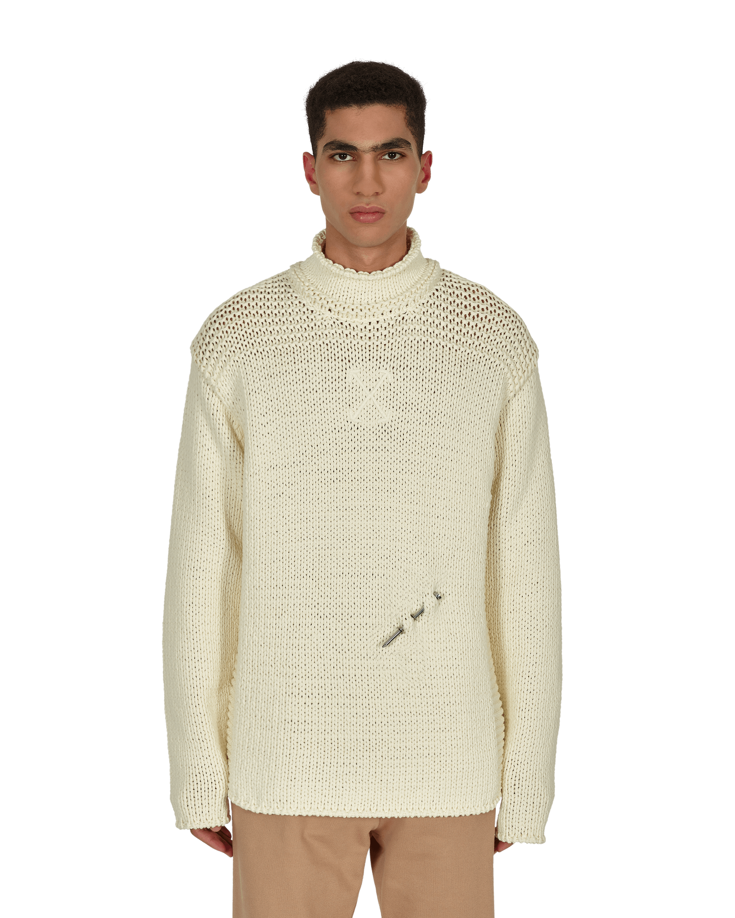 Sweater Off-White Meteornail Knit Zip Mockneck Sweater Beige | OMHA122F21KNI001 6161, 1