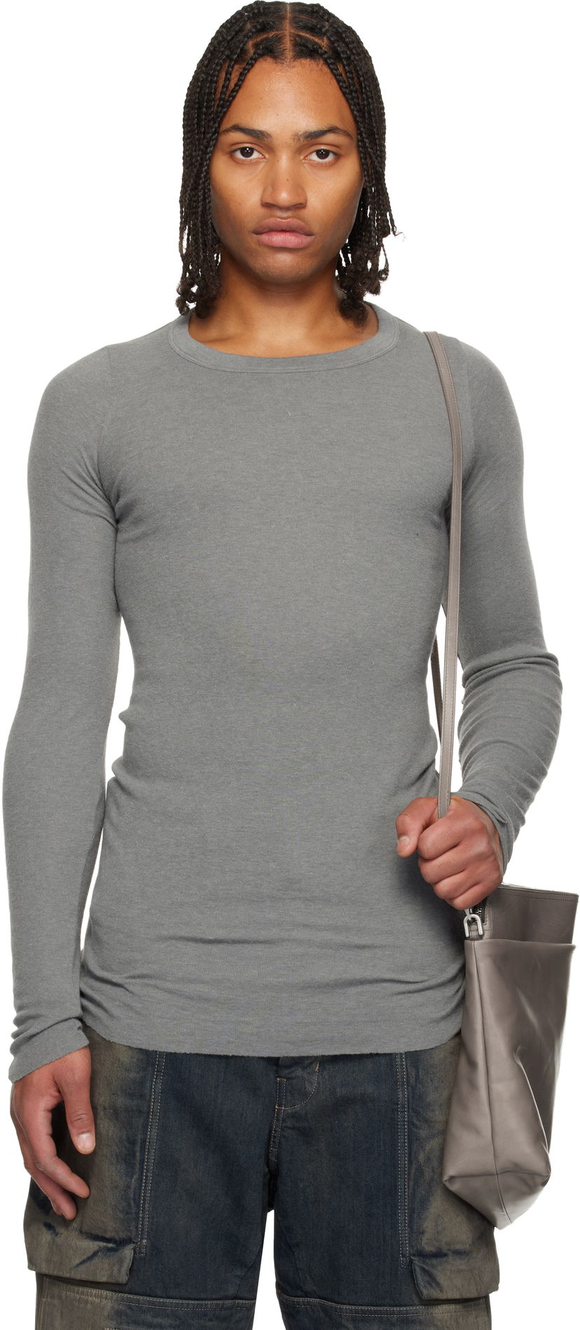 T-shirt Rick Owens Rick Owens Concordians Ribbed Long-Sleeve T-Shirt Grå | RU02E1250 RJR