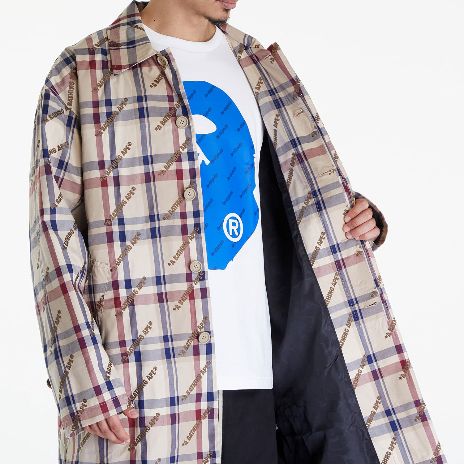 Jakke BAPE A BATHING APE Logo Check Pattern Long Coat Beige Beige | 001LJJ801055I BEI, 1