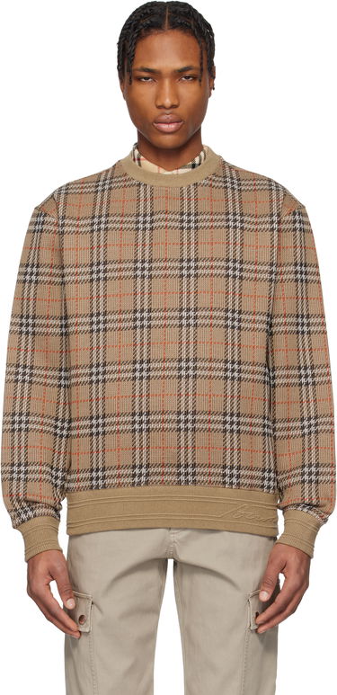 Sweater Burberry Burberry Check Cotton Blend Sweater Brun | 8102882, 0