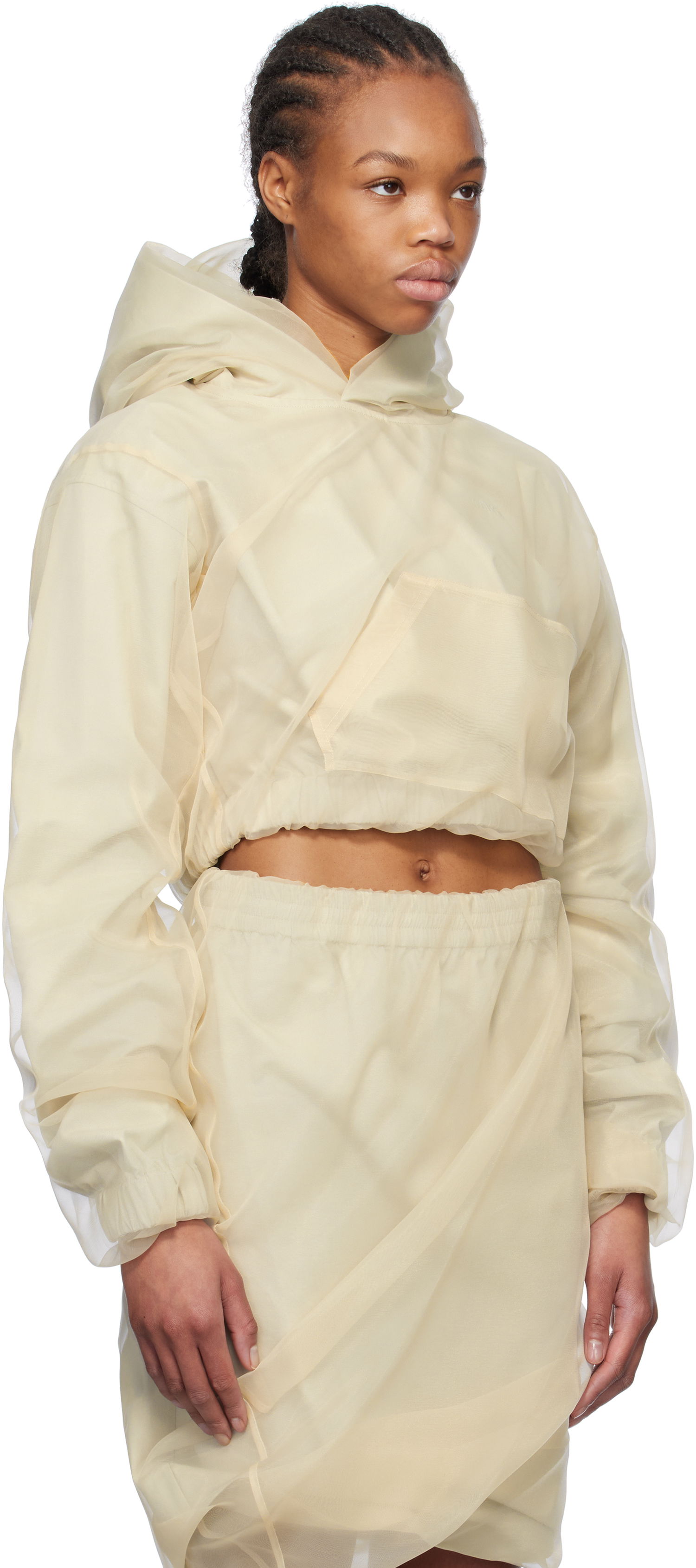 Nederdel We11done We11done Layered Cropped Hoodie Beige | WD-BL0-25-117-W-BG, 1