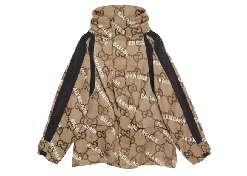 Jakke Gucci Balenciaga x The Hacker Project Jumbo GG Jacket Beige/Ebony Beige | 676426 ZAH7K 9692