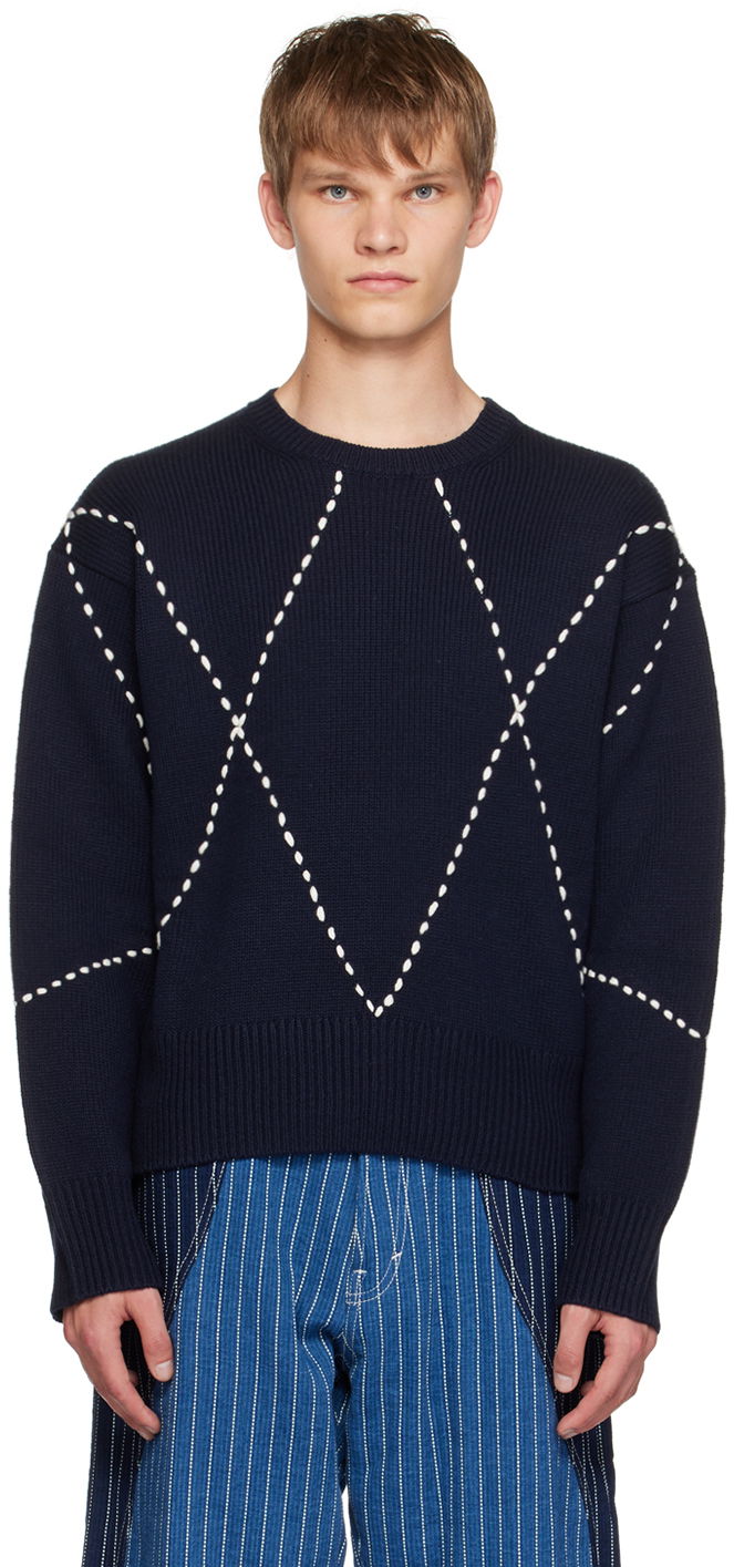 Sweater KENZO Paris Sashiko Stitch Sweater Mørkeblå | FD65PU4093CI, 0
