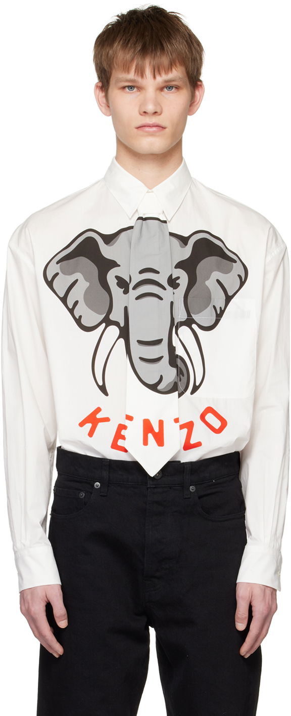 Skjorte KENZO Paris Detachable Tie Shirt Hvid | FD55CH4219I4, 0