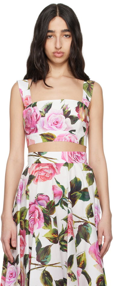 Nederdel Dolce & Gabbana Dolce&Gabbana Rose-Print Crop Top Hvid | F7U70T HS5S4, 0