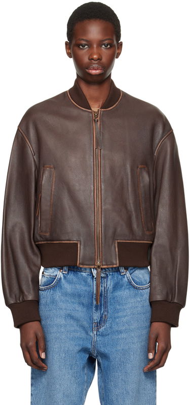 Bomberjakke Max Mara Weekend Max Mara Nappa Leather Bomber Jacket Brun | 2425446031600, 0