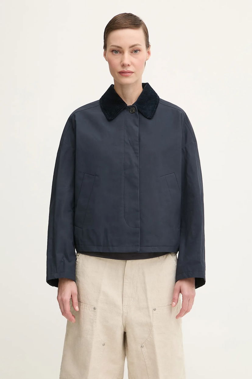 Jakke A.P.C. Becca Oversize Cropped Transitional Jacket with Corduroy Collar Mørkeblå | COHIL.F02990