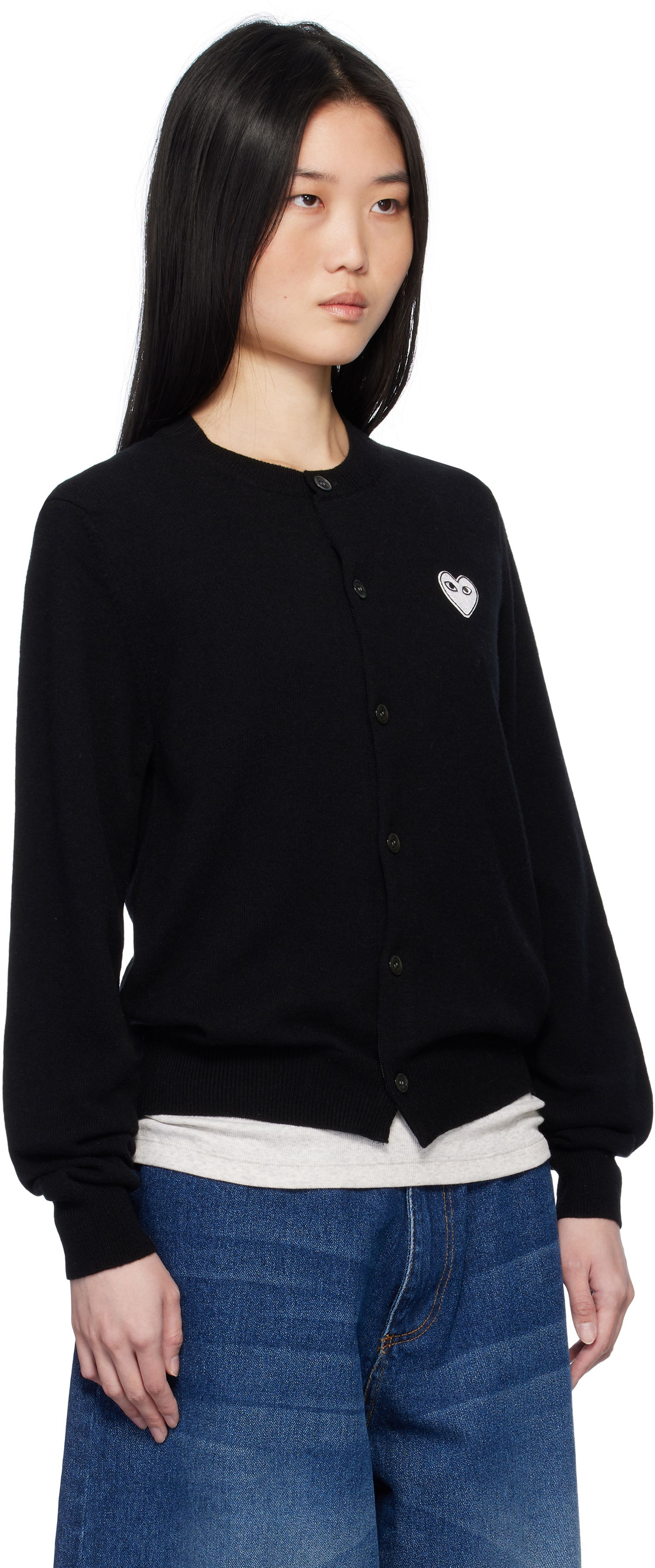 Sweater Comme des Garçons Black Cardigan With White Heart Sort | AX-N061-051, 1