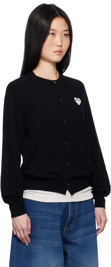 Sweater Comme des Garçons Black Cardigan With White Heart Sort | AX-N061-051, 1