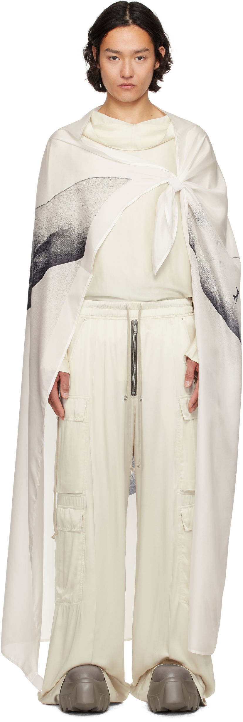 Tørklæde Rick Owens Rick Owens Hollywood Flag Print Scarf Hvid | RR01E5431 SHP3