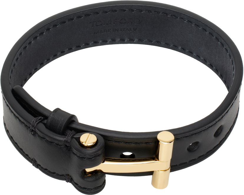 Armbånd Tom Ford Tom Ford T Leather Bracelet Sort | JM002-LCL008G