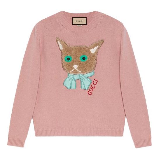 Sweater Gucci Gucci Wool Jumper With Cat Applique Lyserød | 662173-XKBYI-6183