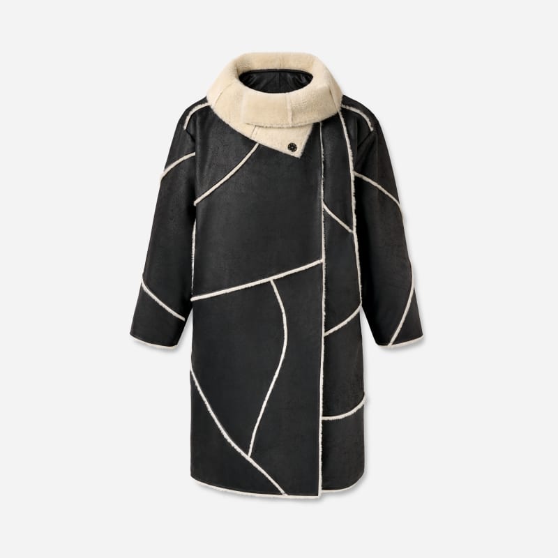 Frakker UGG Emberlynn LuxeFluff Paneled Coat Polyester Flerfarvet | 1171468-BLK, 0