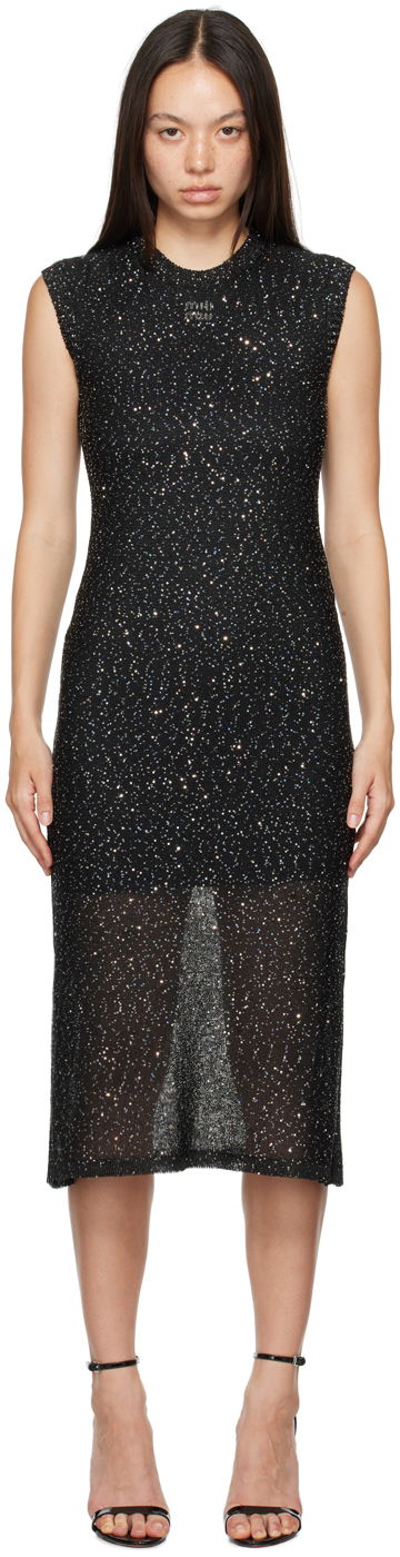 Kjole MSGM Black Glitter Midi Dress Sort | 3741MDA195 247784