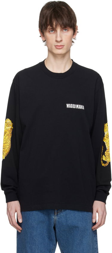 T-shirt WACKO MARIA Wacko Maria Washed Tiger Print Crew Neck Longsleeve T-Shirt Sort | 25SS-WMT-LT03, 0
