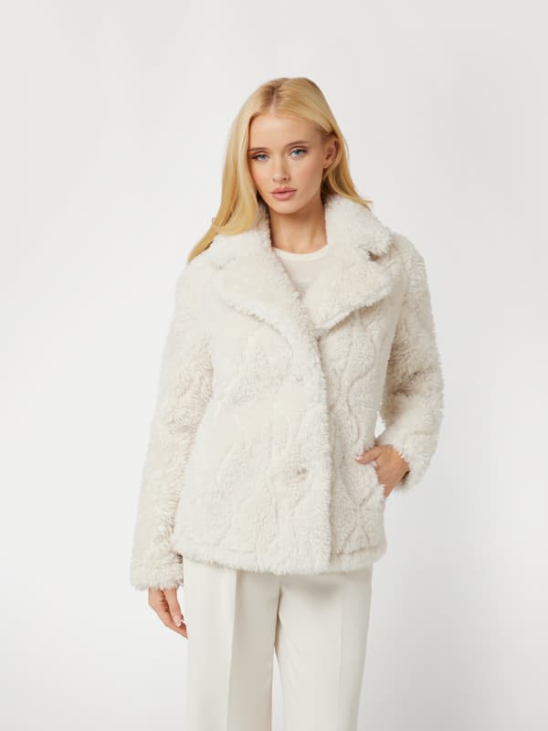 Jakke GUESS Faux Fur Cropped Jacket Hvid | W4BL15WGHY0, 0