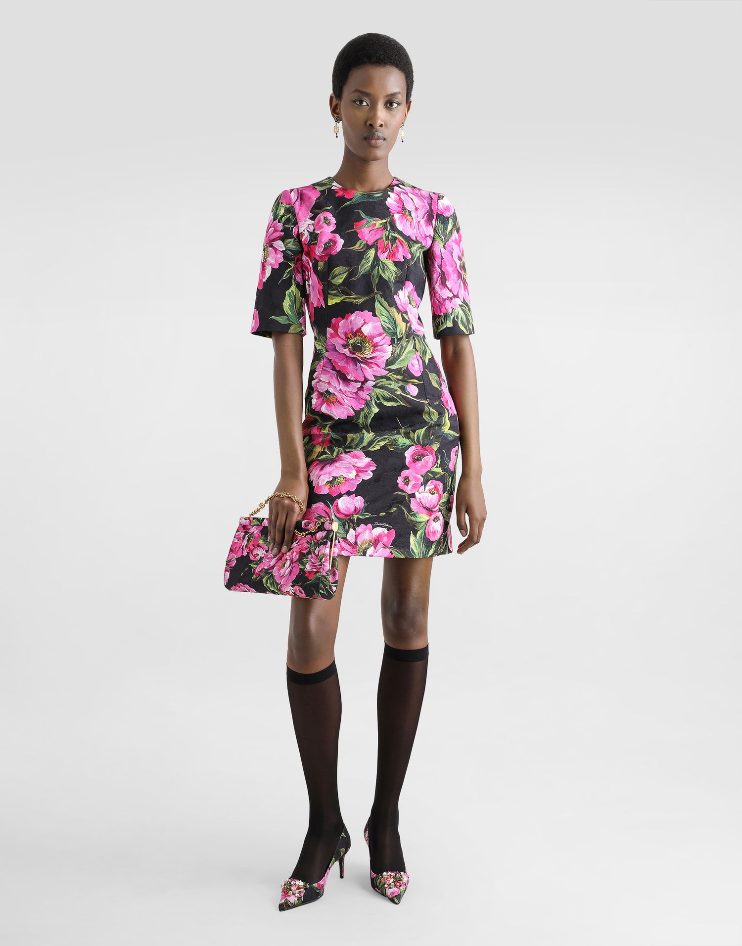 Kjole Dolce & Gabbana Dolce & Gabbana Peony-Print Fit-and-Flare Midi Dress Flerfarvet | F6TMJTFSFN9HN5KR, 1