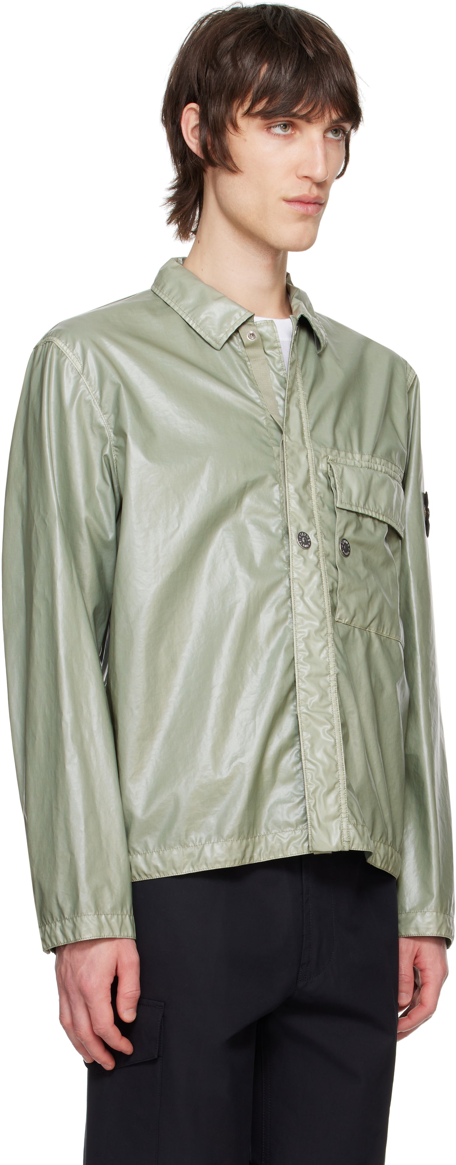 Skjorte Stone Island Stone Island Mussola Gommata-TC Overshirt Grøn | K1S15 1200001 S0022, 1